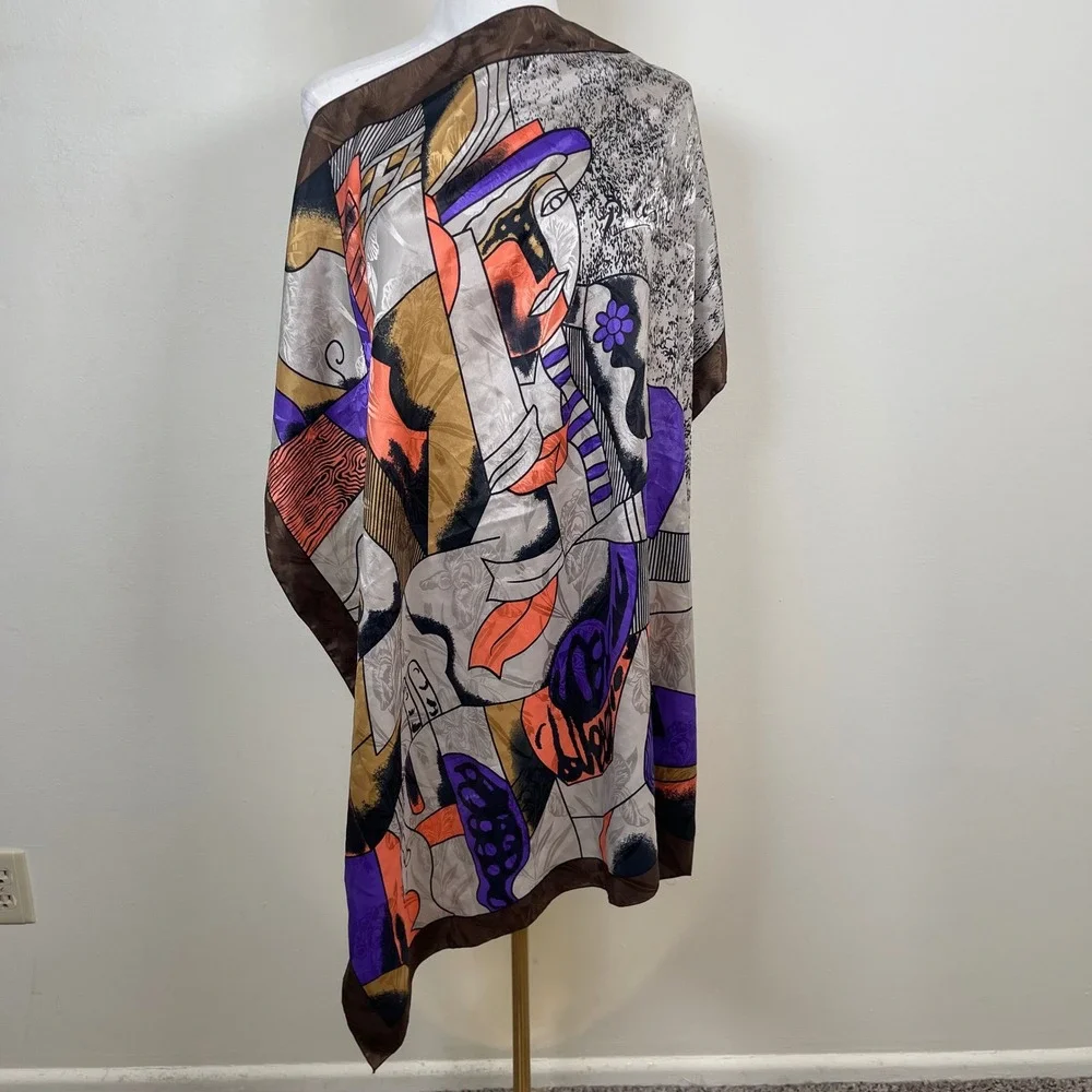 Vintage Picasso Abstract Face Scarf Women Multicolor Cubist Art Print Jacquard